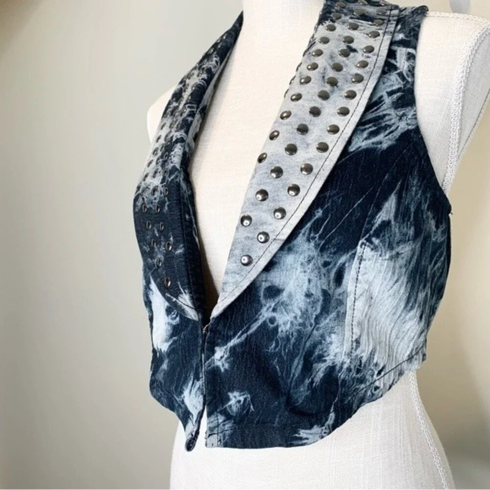 Lush Studded Tie Dye Festival Punk Boho Vest Medium - Picture 10 of 12